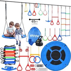 65 ft Ninja Warrior Obstacle Course for Kids with Saucer Tree Swing | ASTM