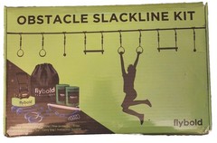 Flybold Obstacle Slackline Kit (40 ft) Ninja Warrior kit w Adjustable Obstacles