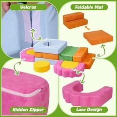 13-Piece Modular Foam Climbing Blocks Set for Toddlers – Floral Soft Play Str…