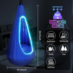 Light Up Kids Pod Swing Seat Max 260Lbs Sensory for with LED Blue