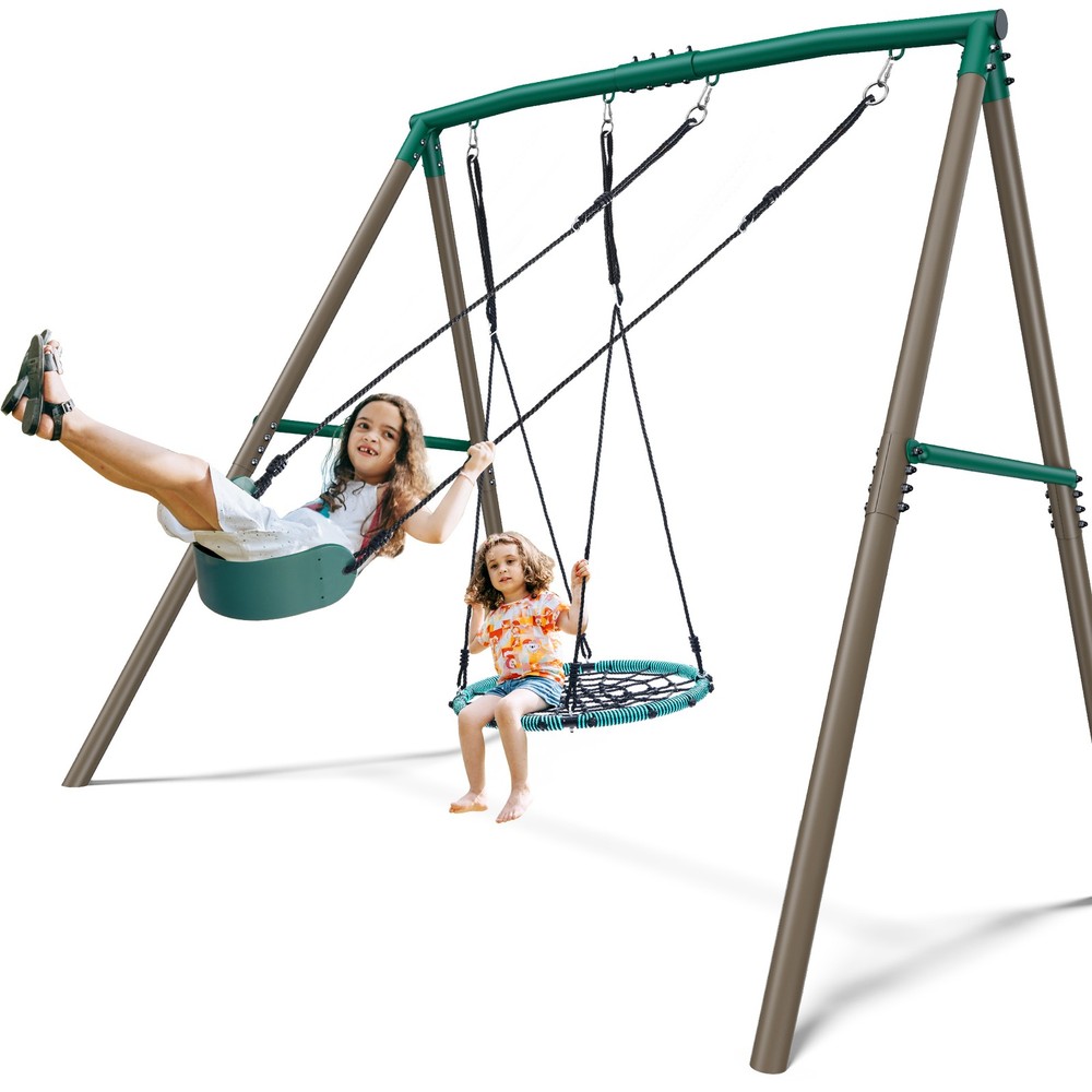 500lbs 7.5ft Large Metal Swing Set Heavy Duty Frame Kids Swing Set with 2 Swings