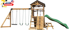 Backyard Discovery Endeavor II Cedar Wood Swing Set with Wave Slide Play Deck
