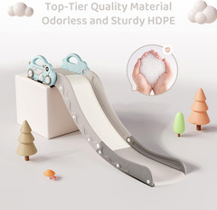 Blue Indoor Toddler Couch Slide with Secure Guardrail & Fun Car Design