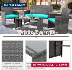 4 Piece Patio Ratten Set Outdoor Furniture Set Wicker Conversation Sets with Cus