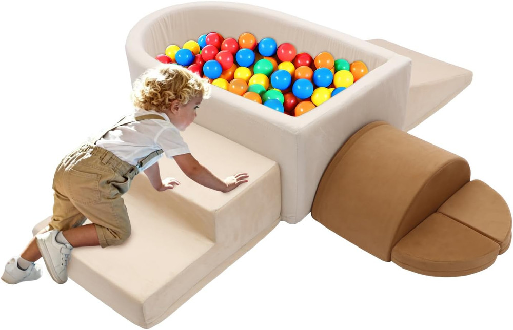 Foam Climbing Blocks with Ball Pit for Toddlers, 6-Piece Soft Play Set Toddler C