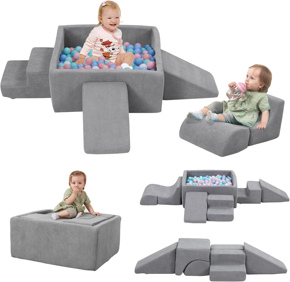 Baby Climbing Blocks with Ball Pit,6Pcs Foam Climbing Toys for Toddlers 1-3 Insi