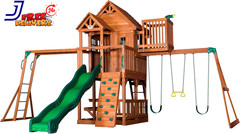 Skyfort II Cedar Wood Swing Set with Wave Slide Raised Clubhouse Outdoor Playset