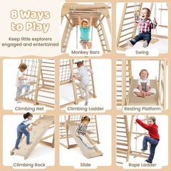 8-in-1 Jungle Gym w/Slide, Monkey Bar, Swing, Rope Ladder, Resting Platform, Net