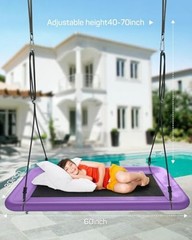 Everyfun Tree Swing for Kids and Adults, 60″ Waterproof Rectangle C-purple