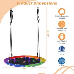 40″ Saucer Tree Swing 660 LBS for Kids Adults Outdoor w/LED Lights Rainbow Color
