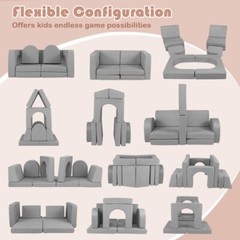 8-Pcs Modular Children Play Couch Sofa Climbing Blocks Set W/ Comfy Suede Fabric