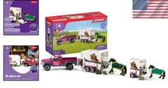 Kids Horse Club Truck Trailer 38pc – Realistic Animal Toy, Groomer, Saddle