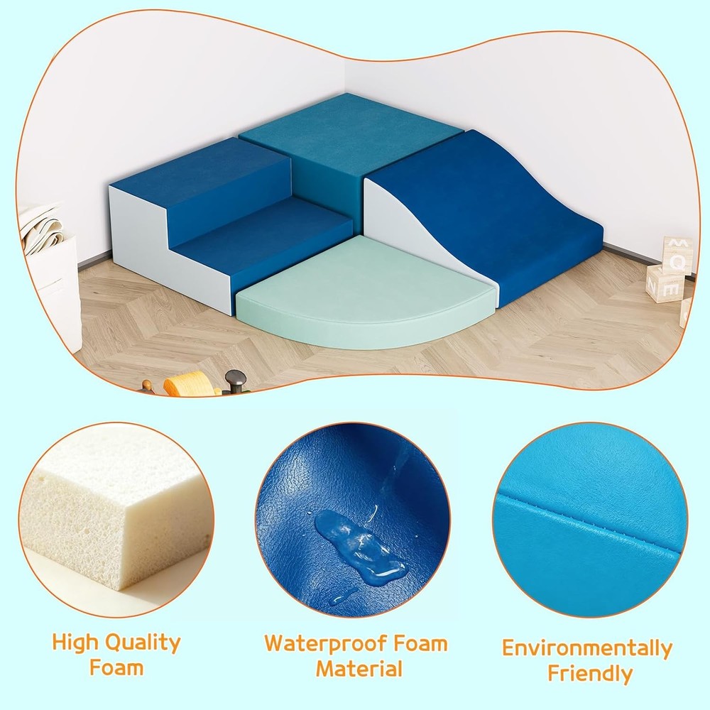 4x Toddler Foam Climbing Blocks Soft PU Leather Indoor Playset for Baby Crawling