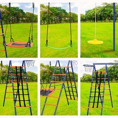 550lbs Playground Metal Swing Set Heavy Duty with Slide Outdoor Play for Kids US
