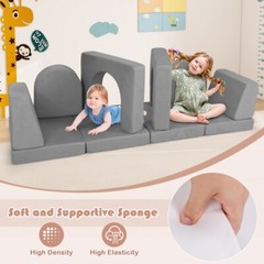8-Pcs Modular Children Play Couch Sofa Climbing Blocks Set W/ Comfy Suede Fabric