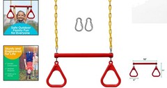 Children’s Trapeze Swing Set in Red: Includes Heavy-Duty Chains & Carabiners