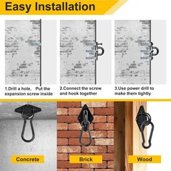 Heavy Duty Black Hammock Hooks Screws Bolts Included, Over 1700 lb Rust-Resis…