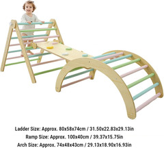 Foldable Pikler Triangle Set 5-In-1, Wooden Montessori Climber for Toddlers with