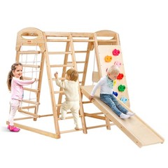 VEVOR Indoor Jungle Gym 7-in-1 Toddler Indoor Playground Wooden Climbing Toys L