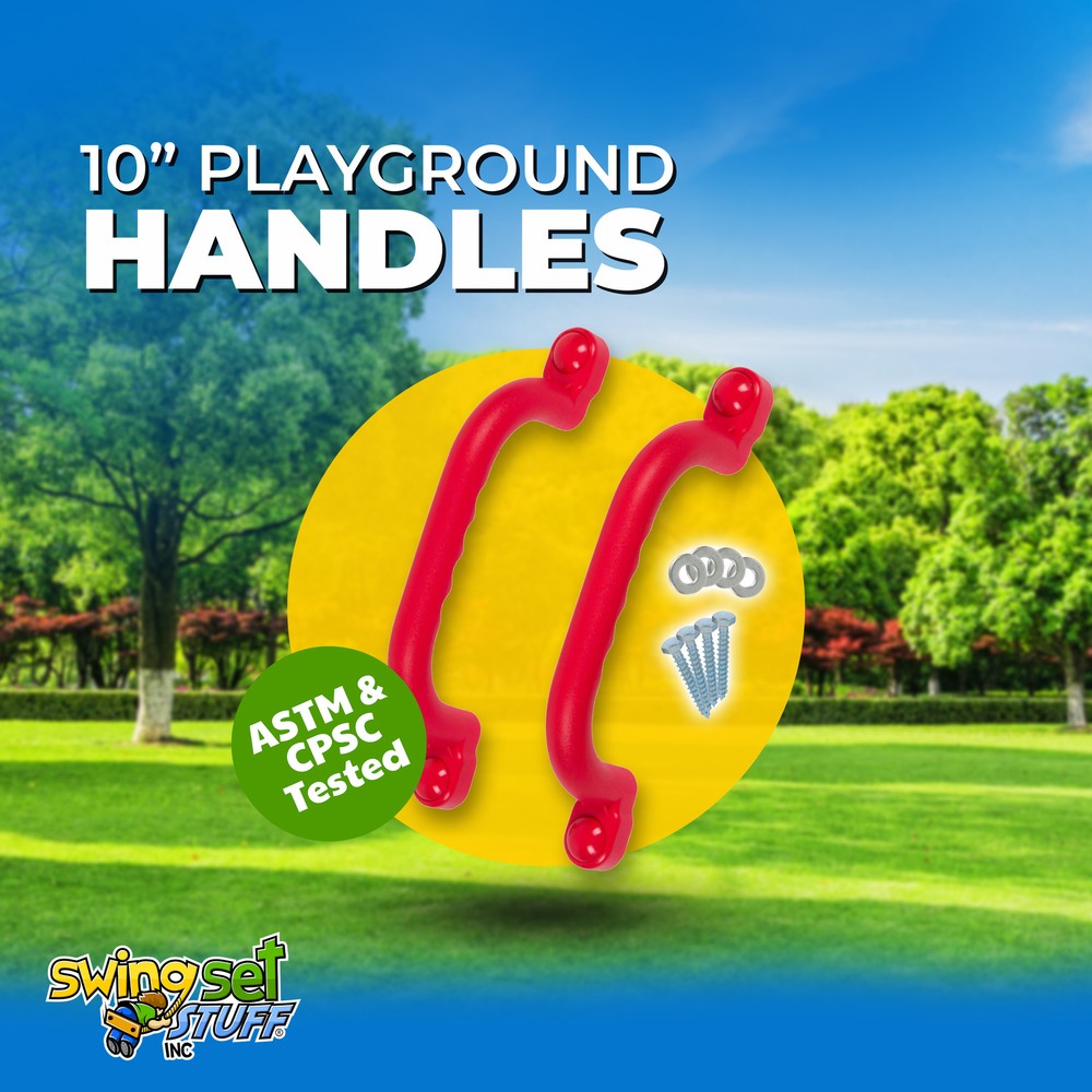 SWING SET STUFF 10″ PLAYGROUND HANDLES RED (PAIR) attach fort outside wood 0010