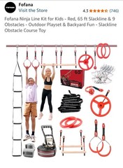 Profana Ninja Obstacle Course ~ 32 Pcs. 65 Ft. Slack Line + 9 Obstacles