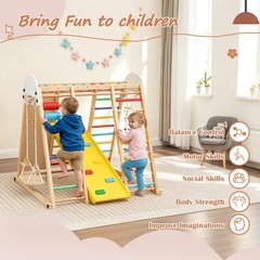 9-in-1 Foldable Kids Climbing Frame & Slide Wooden Toddler Playground for Age 3+