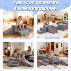 Soft Foam Climbing Blocks with Ball Pit, 6PCS Grey Indoor Climbing Toys for Todd