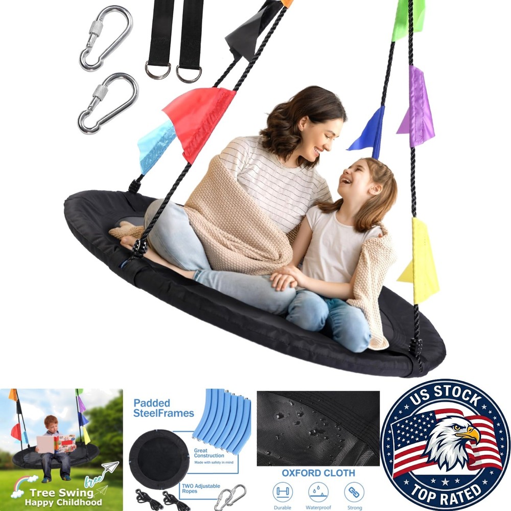 Durable 40-Inch Saucer Swing for Kids – Complete with Straps & Carabiners