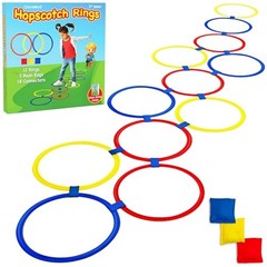 Hopscotch Rings, 12 x 11 Inch Rings & 3 Bean Bags, Play Hopscotch Outdoor &
