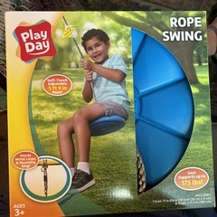 Play Day Rope Swing Outdoor Adjustable Nylon Rope Blue 175lbs Sturdy Metal Loops