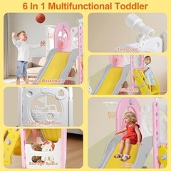 6 in 1 Toddler Playset Toddler Slide and Climber Playset, L-Shaped Kids Slide…