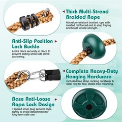 Tree Swing 330LB, Rope & Platform Set with Carabiner, Green