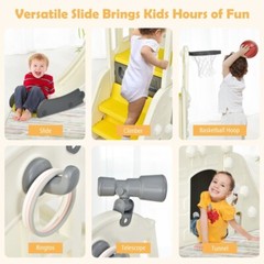 6-in-1 Slide Playset Toddler Climber Indoor Outdoor Gift Kids w/Basketball Hoop