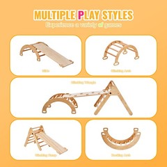 Uimoso Pikler Triangle Set 5in1 Montessori Climbing Toys for Toddlers 1-3 M Wood