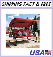 3 Seat Outdoor Porch Patio Swing with Adjustable Canopy& Backrest,Outdoor