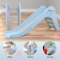 Kids Slide Playset Toddler Indoor Outdoor Climber Playground w/ Basketball Hoop
