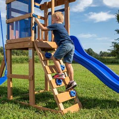 Wooden Swing Set Outdoor Kids Slide Backyard Playground Playset Rock Chalk Wall