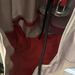 Gray and Red Hanging Pod Swing Chair with Mounting Hardware