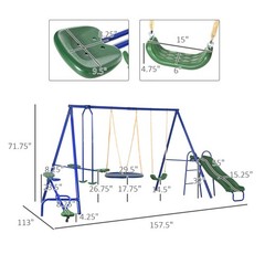 4-in-1 Kids Metal Swing Set for Backyard