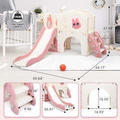 6 in 1 Toddler Slide Playset Climber Playground for Kids w/ Basketball Hoop Pink