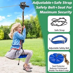 120ft 500lb Zip Line Kit Backyard Trolley Seat