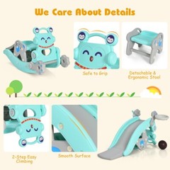 4-in-1 Kids Rocking Horse Toy Children and Slide Set Gift Kids w/Basketball Hoop