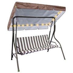 Lighted Patio Swing Canopy Top Waterproof Porch Swing Canopy Cover 2-3 Seat S…
