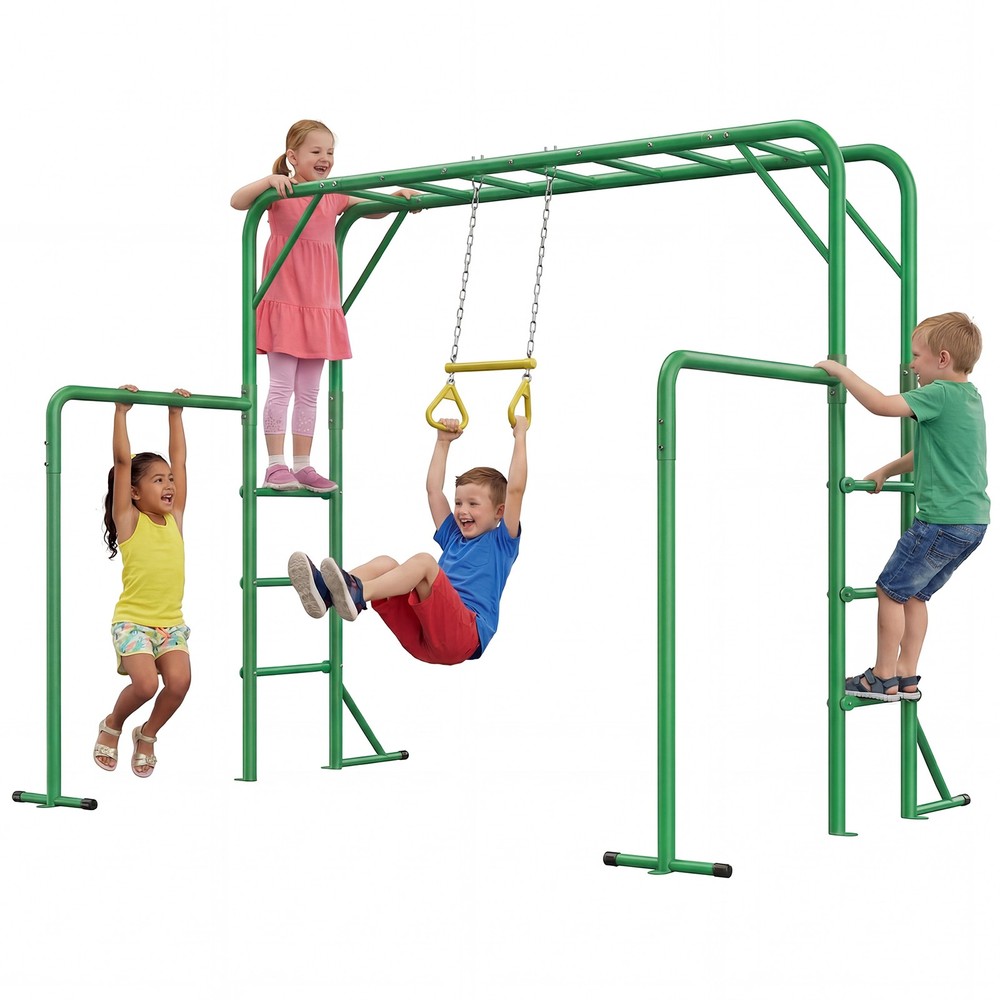 Jungle Gym Monkey Bars w/ Trapeze Swing 400lbs Weather-Resistant Outdoor Playset