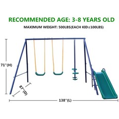 3 in 1 Swing Set With Belt Swing, Slide, Glider for Backyard