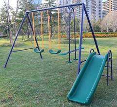 11.5×6FT Kids Toddler Children Outdoor Sport Metal Swing Set w Slide Glider