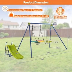 4-in-1 Kids Outdoor Heavy-Duty Metal Playset Swing Set w/Slide & Basketball Hoop