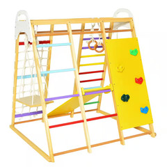8-In-1 Jungle Gym Playset, Wooden Climber Play Set with Monkey Bars Colorful