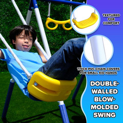 Super 9 Metal Swing Set for Outdoor Backyard Play: Teeter Totter, Glide Ride, Ro