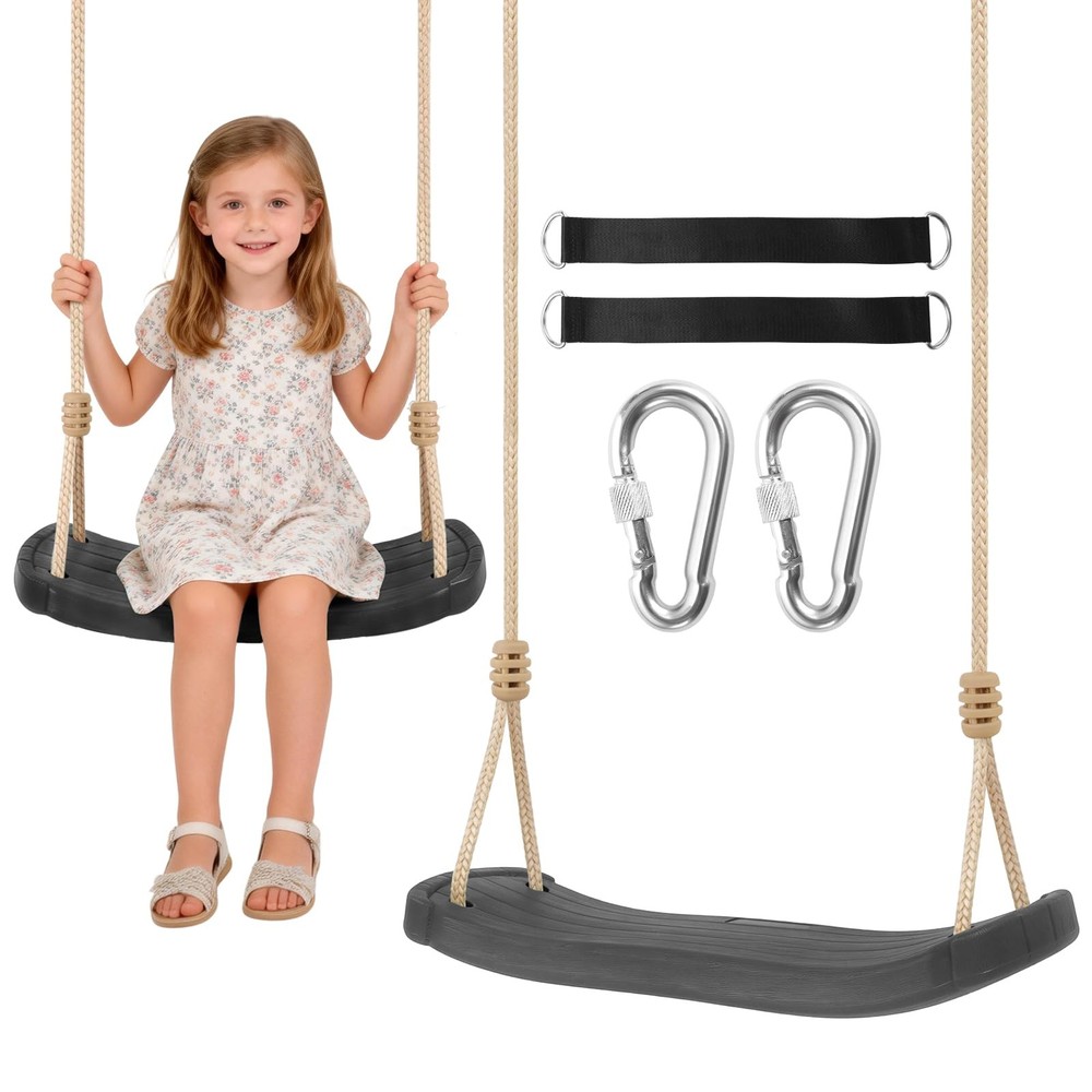 Heavy Duty Kids Tree Swing w/Straps & Carabiners, Indoor/Outdoor 264lb Black